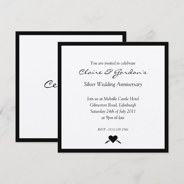 Invitation de fête d'anniversaire de mariage argen (Devant / Derrière)