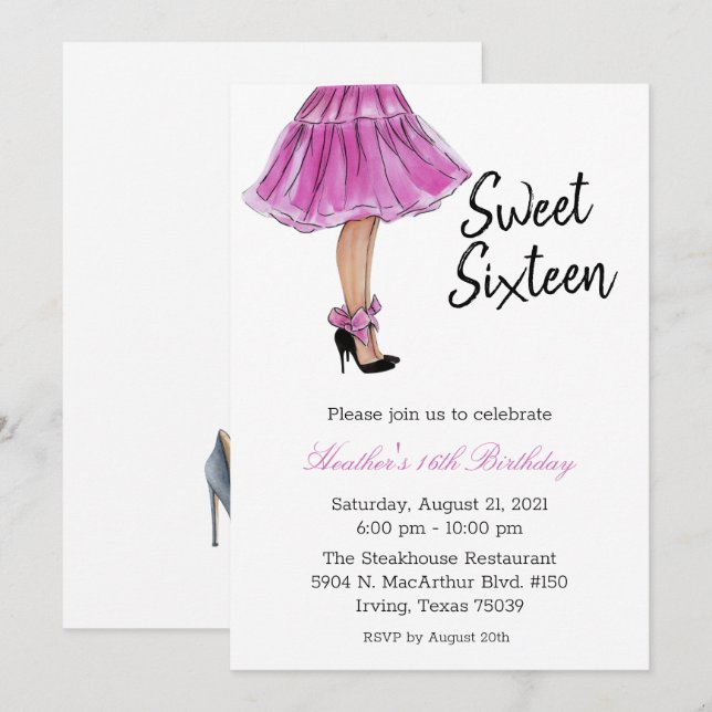 Invitation de fête d'anniversaire de mode Sweet Si (Devant / Derrière)