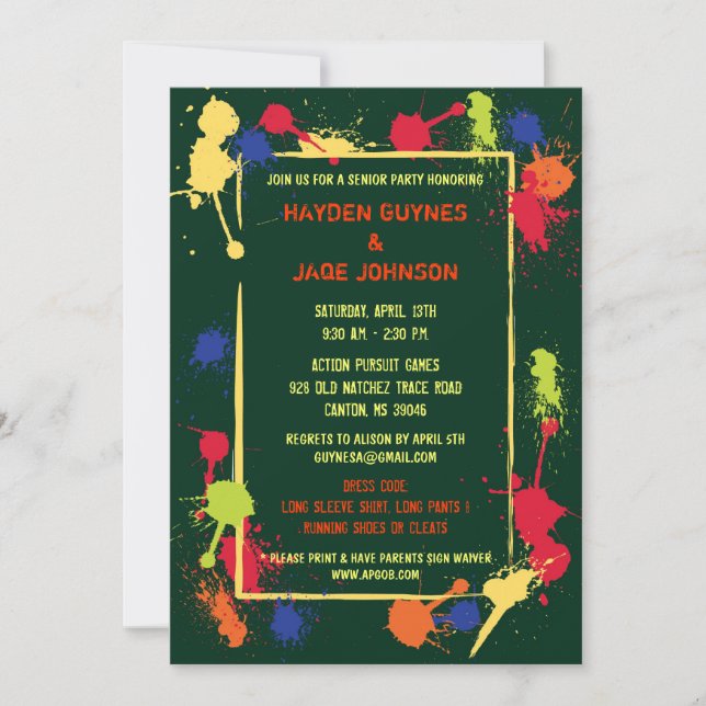 Invitation de fête d'anniversaire de Paintball (Devant)