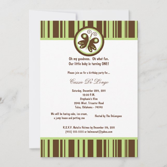 invitation de fête d'anniversaire de papillon Brow (Devant)