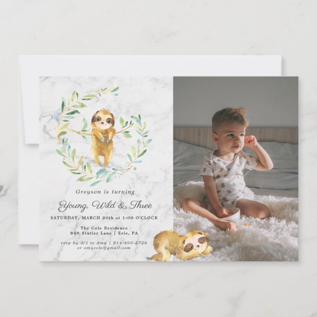 Invitation de fête d'anniversaire de paresseux ado (Devant)