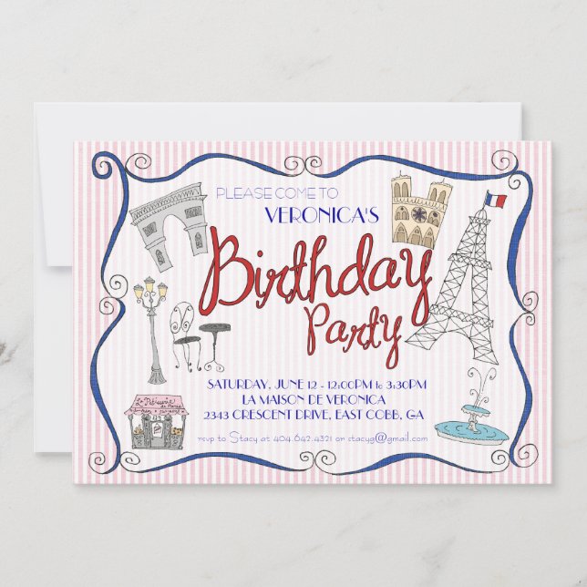 Invitation de fête d'anniversaire de Paris (Devant)