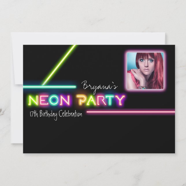 Invitation de fête d'anniversaire de PARTI NÉON av (Devant)