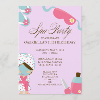 invitation de fête d'anniversaire de partie du spa