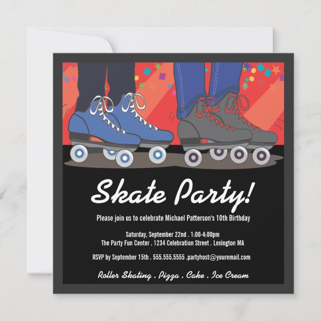 Invitation de fête d'anniversaire de patinage de (Devant)