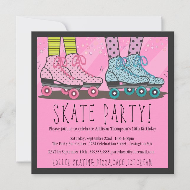Invitation de fête d'anniversaire de patinage de (Devant)