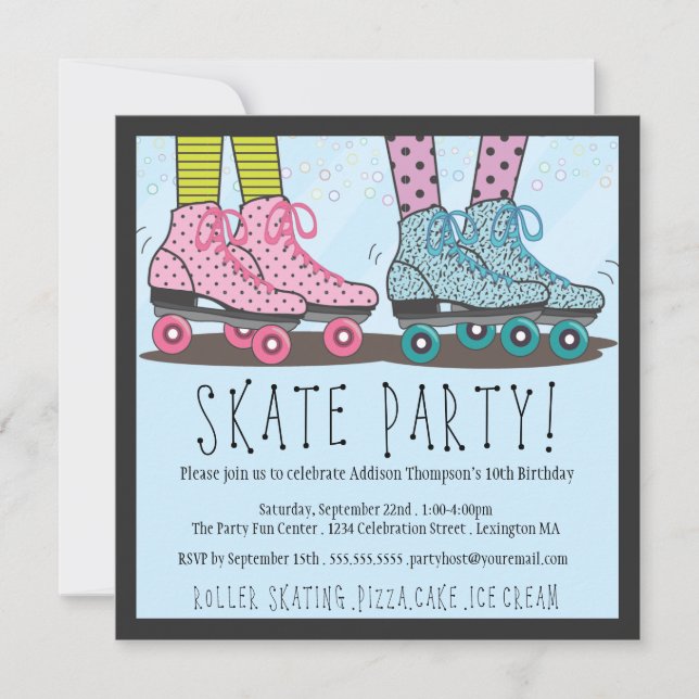 Invitation de fête d'anniversaire de patinage de (Devant)
