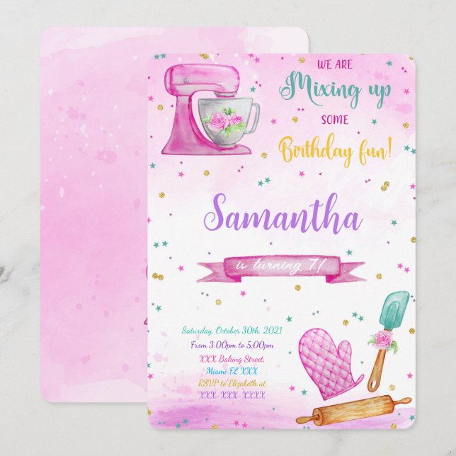 Invitation de fête d'anniversaire de pâtisserie mo (Devant / Derrière)