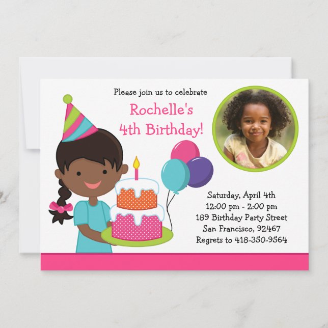 Invitation de fête d'anniversaire de petite fille (Devant)