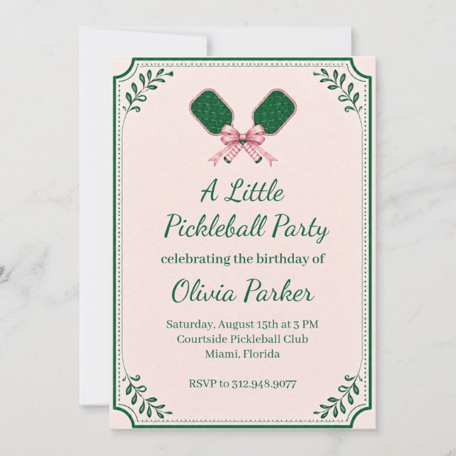 Invitation de fête d'anniversaire de pickleball ré (Devant)