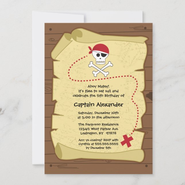 Invitation de fête d'anniversaire de pirate de (Devant)