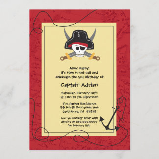 Invitation de fête d'anniversaire de pirate d'os