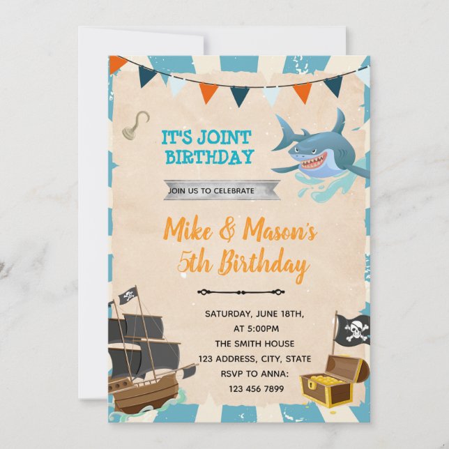 Invitation de fête d'anniversaire de pirates et de (Devant)