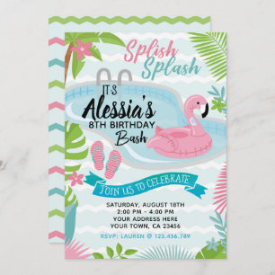 Invitation de fête d'anniversaire de piscine