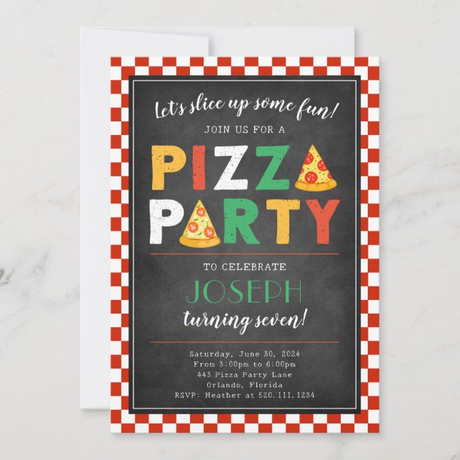 Invitation de fête d'anniversaire de Pizza (Devant)