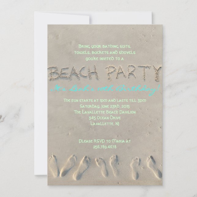 Invitation de fête d'anniversaire de PLAGE (Devant)