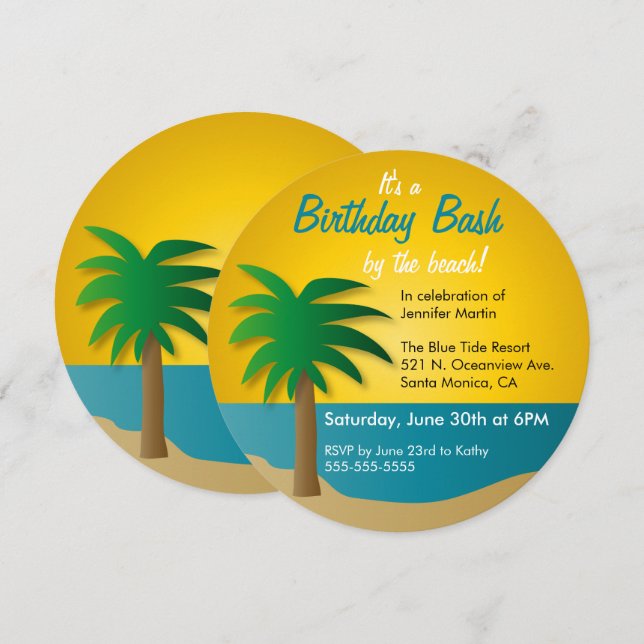 Invitation de fête d'anniversaire de plage de (Devant / Derrière)