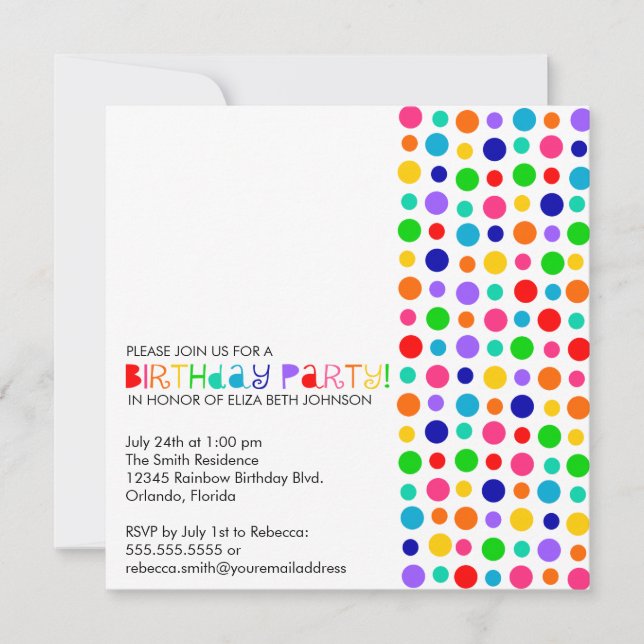 Invitation de fête d'anniversaire de pois (Devant)