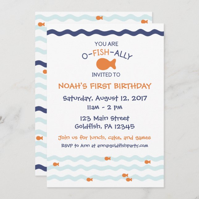 Invitation de fête d'anniversaire de poisson rouge (Devant / Derrière)