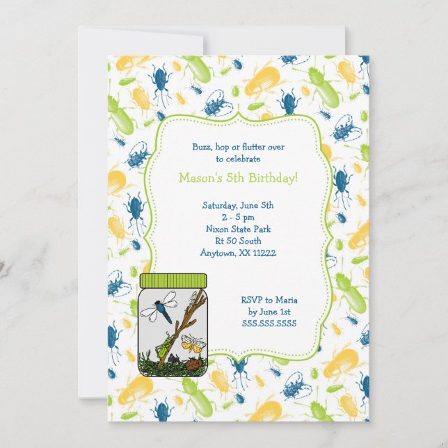 Invitation de fête d'anniversaire de pot d'insecte (Devant)