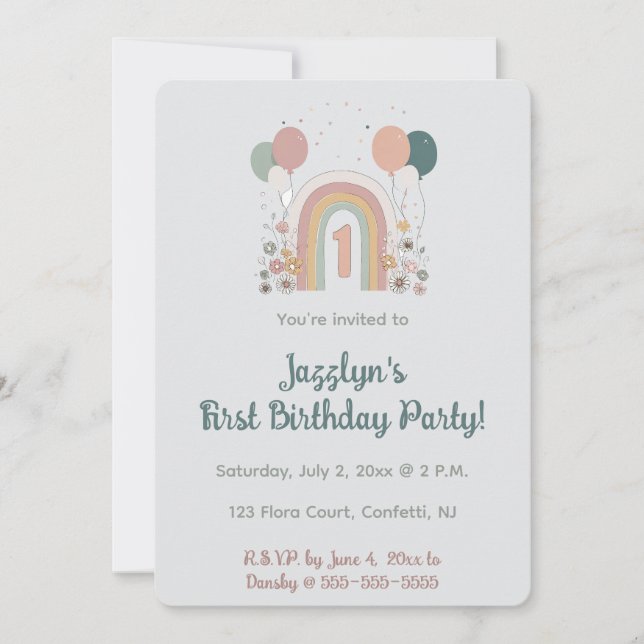 Invitation de fête d'anniversaire de premier anniv (Devant)