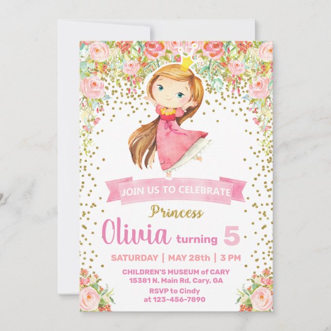 Invitation de fête d'anniversaire de princesse fil (Devant)
