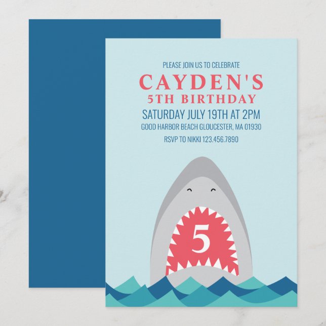 Invitation de fête d'anniversaire de requin (Devant / Derrière)