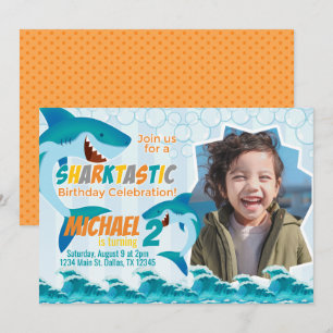 Invitation de fête d'anniversaire de requin Invita