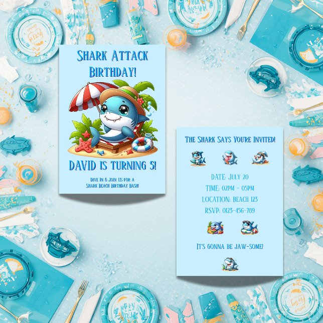Invitation de fête d'anniversaire de requin modifi (Créateur téléchargé)