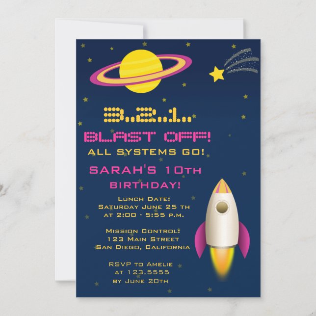 Invitation de fête d'anniversaire de Rocket (Devant)