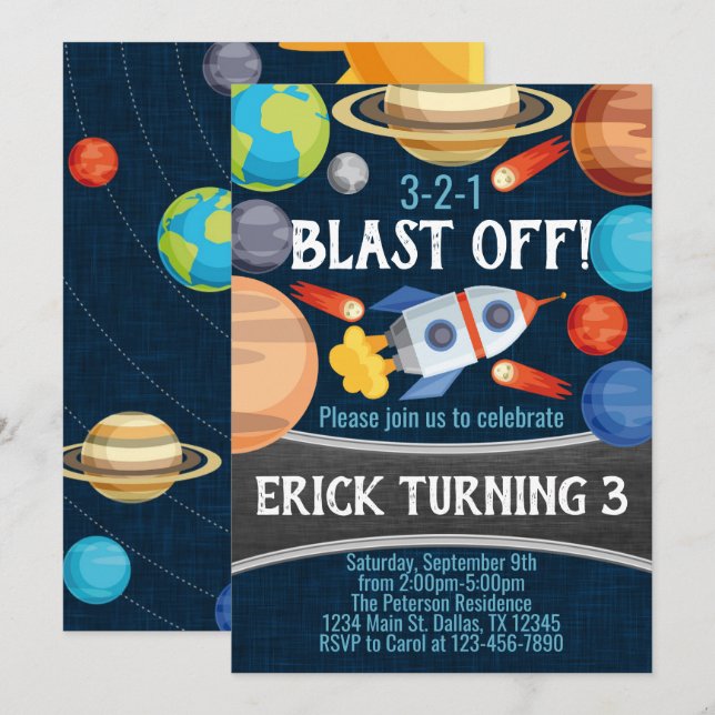 Invitation de fête d'anniversaire de Rocket de (Devant / Derrière)