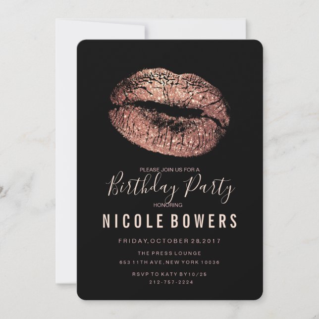 Invitation de fête d'anniversaire de rose gold lèv (Devant)