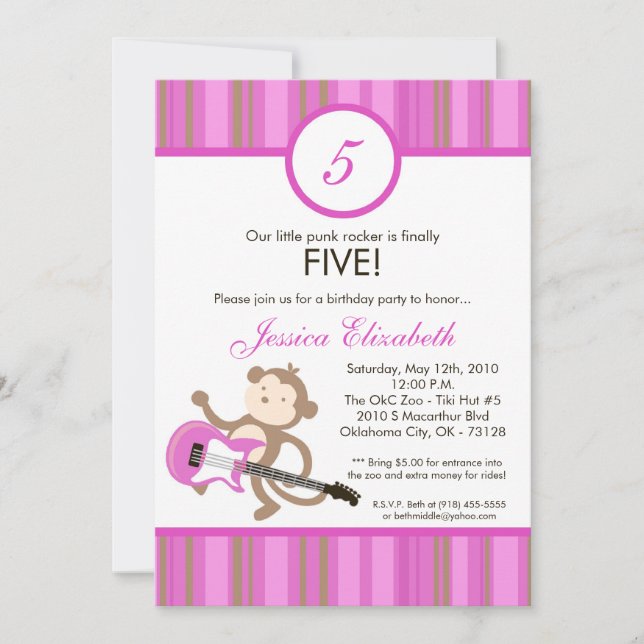 invitation de fête d'anniversaire de singe de (Devant)