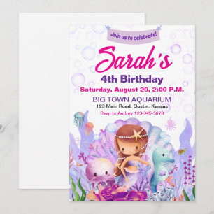 Invitation de fête d'anniversaire de sirène mignon