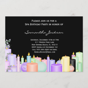 Invitation de fête d'anniversaire de spa de bougie