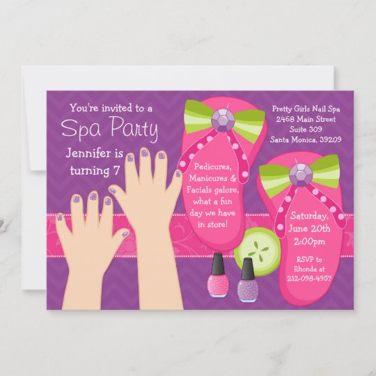 Invitation De Fete D Anniversaire De Spa De Mani Zazzle Fr