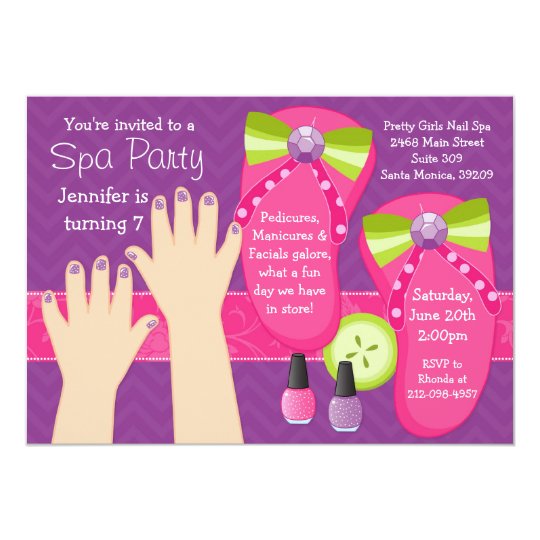 Invitation De Fete D Anniversaire De Spa De Mani Zazzle Fr