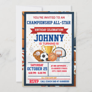 Invitation de fête d'anniversaire de sport d'étoil