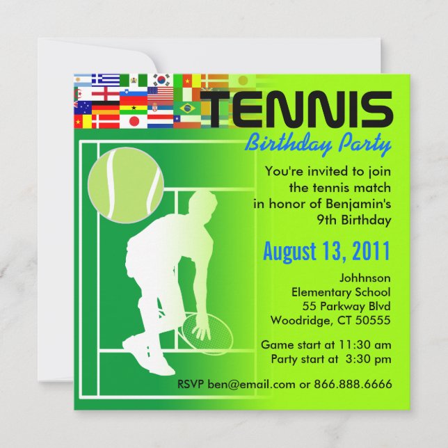 Invitation de fête d'anniversaire de tennis (Devant)