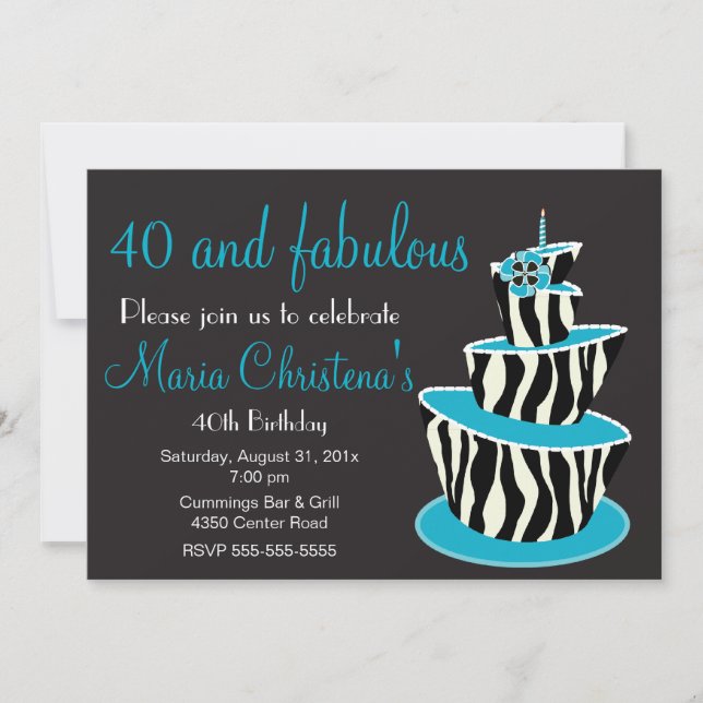 Invitation de fête d'anniversaire de zèbre fabuleu (Devant)