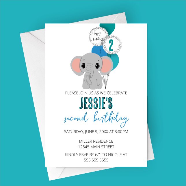 Invitation de fête d'anniversaire d'éléphant minim (Minimalist Blue Elephant Birthday Party Invitation)
