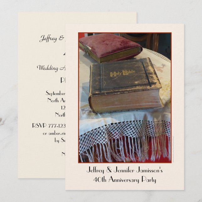 Invitation de fête d'anniversaire des 40 ans Bible (Devant / Derrière)