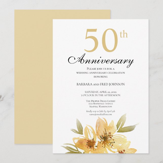 Invitation de fête d'anniversaire des 50 ans Elega (Devant / Derrière)