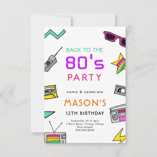Invitation de fête d'anniversaire des années 80 Th (Devant)