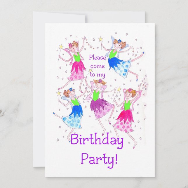 Invitation de fête d'anniversaire des fées (Devant)