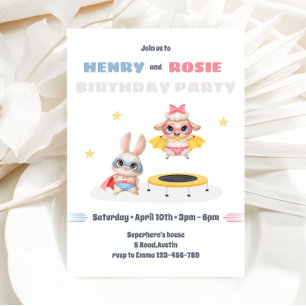 Invitation de fête d'anniversaire des jumeaux Supe