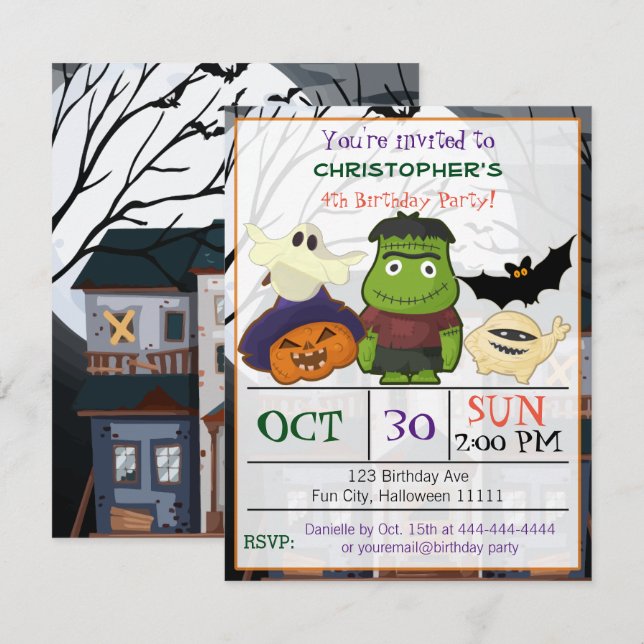 Invitation de fête d'anniversaire d'Halloween (Devant / Derrière)