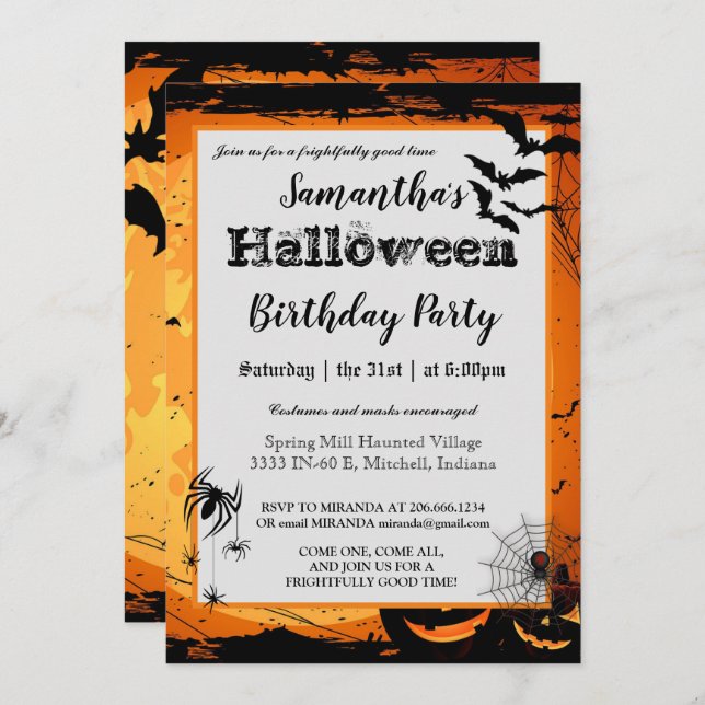 Invitation de fête d'anniversaire d'Halloween chau (Devant / Derrière)