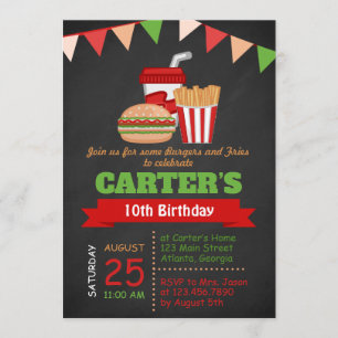Invitation de fête d'anniversaire d'hamburgers et