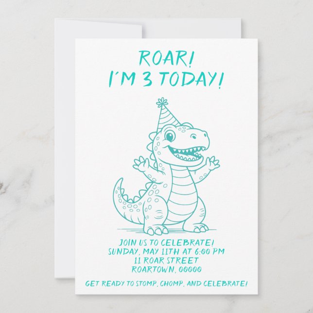 Invitation de fête d'anniversaire Dinosaur personn (Devant)